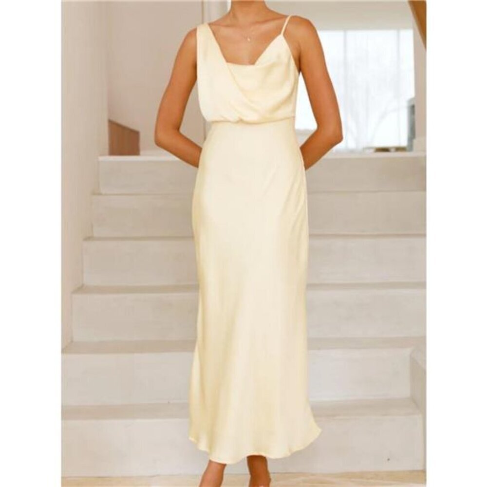 Satin Asymmetrical Midi Dress - Picture 3 of 16